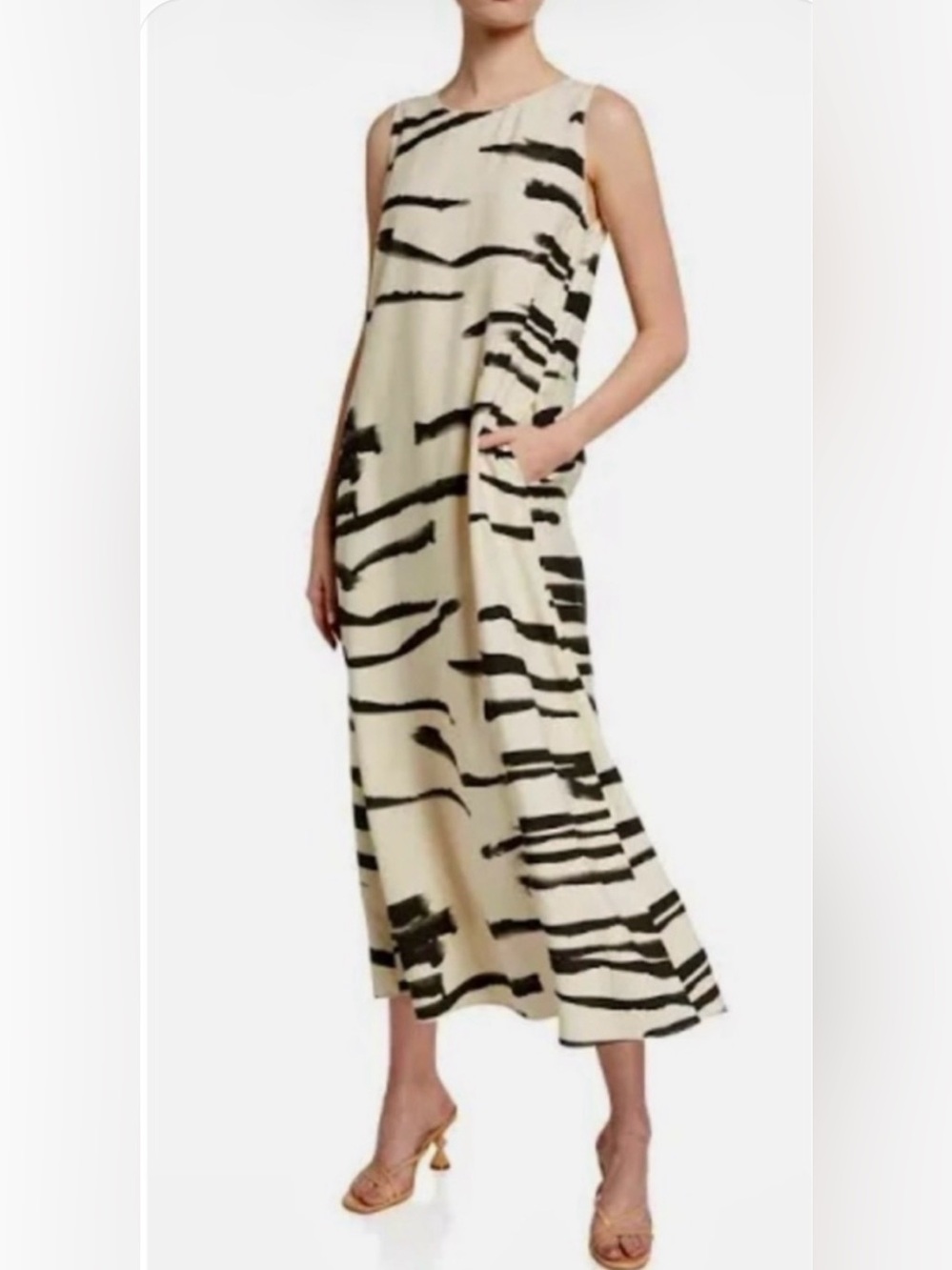 Lafayette 148 New York Ross Zebra Print Viscose Maxi Dress Pockets Size Large
